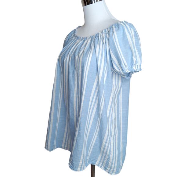 VINTAGE Y2K 2000s Blouse Top Size XL Flowy On or Off Shoulder Blue White Stripes - Picture 3 of 9